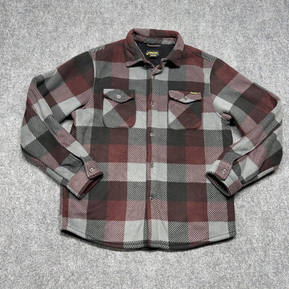 Stanley Men's M Plaid Fleece Lined Shirt Jacket Burgundy Gray Black